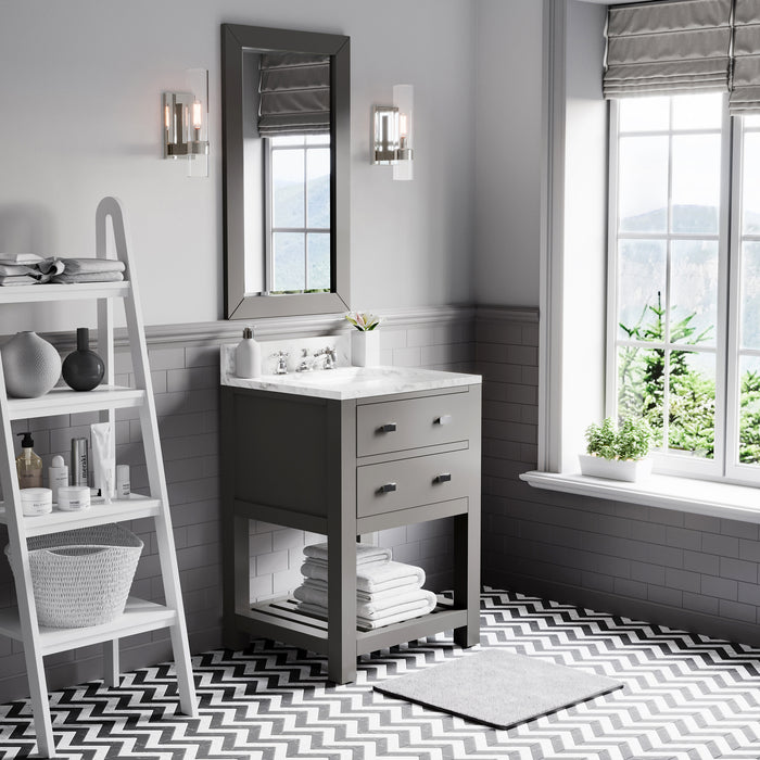 24 Inch Solid Hardwood Oris Bathroom Vanity Carrara Marble Top Cashmere Grey