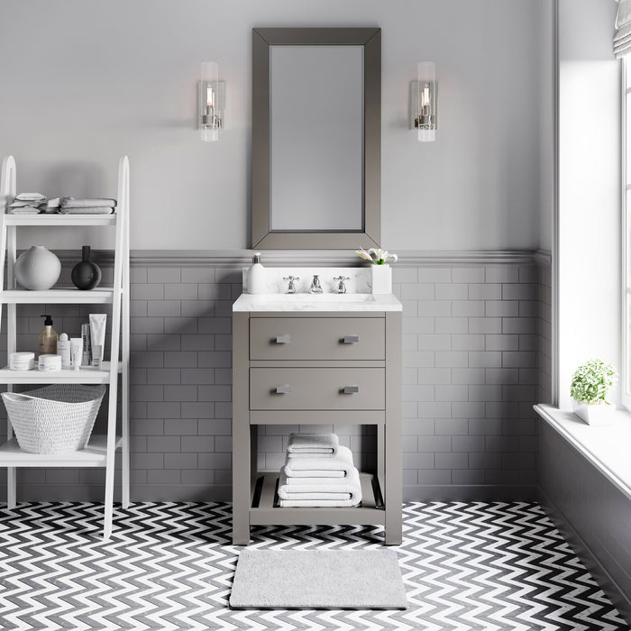 24 Inch Solid Hardwood Oris Bathroom Vanity Carrara Marble Top Cashmere Grey