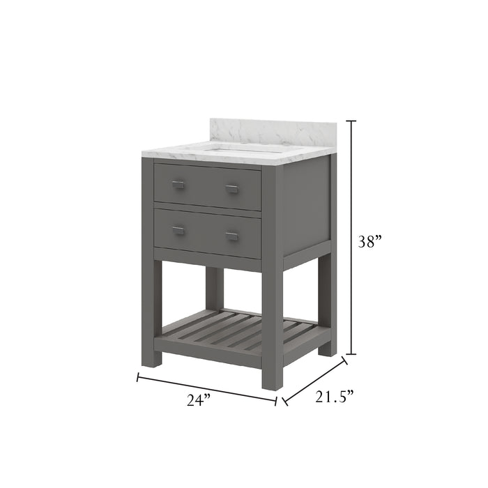 24 Inch Solid Hardwood Oris Bathroom Vanity Carrara Marble Top Cashmere Grey