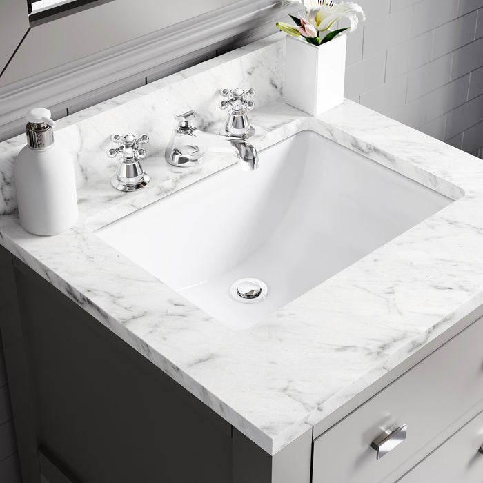 24 Inch Solid Hardwood Oris Bathroom Vanity Carrara Marble Top Cashmere Grey