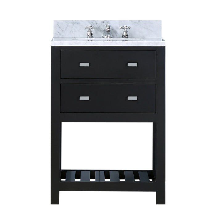 24 Inch Pantheon Espresso Single Sink Vanity - Carrara White Marble Top with Chrome Faucet