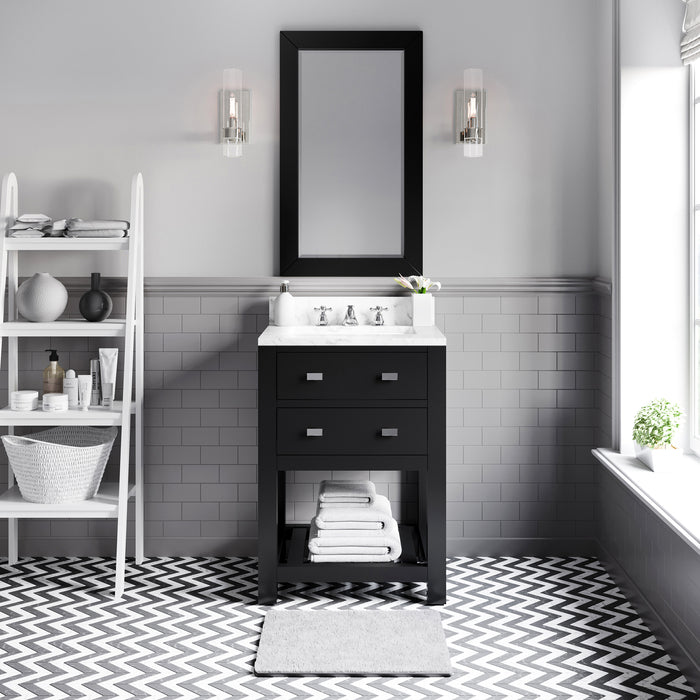 24 Inch Espresso Patchouli Bathroom Vanity Carrara Marble Countertop Single Undermount Sink with Mirror