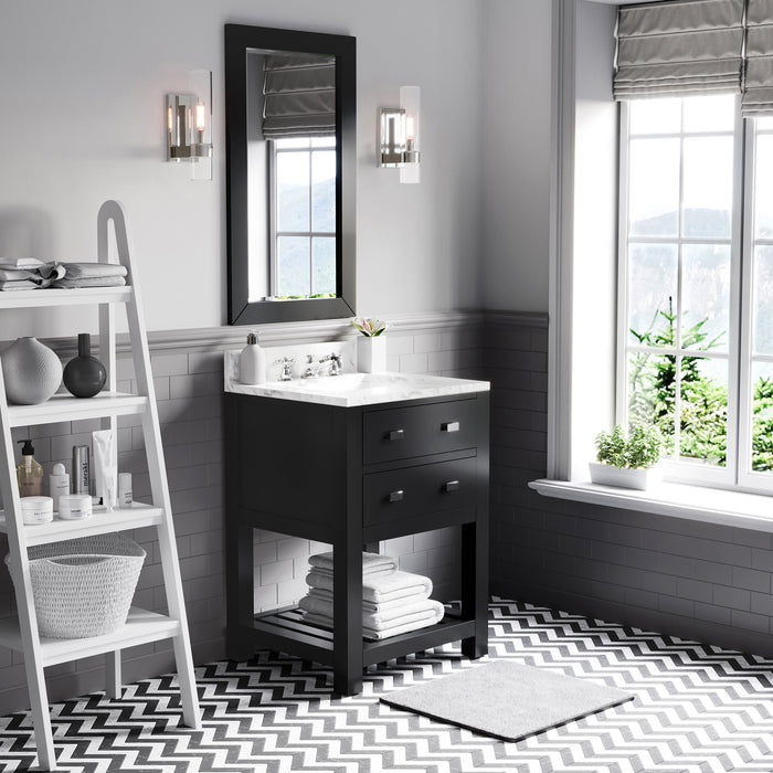 24 Inch Pantheon Espresso Single Sink Vanity - Carrara White Marble Top with Chrome Faucet