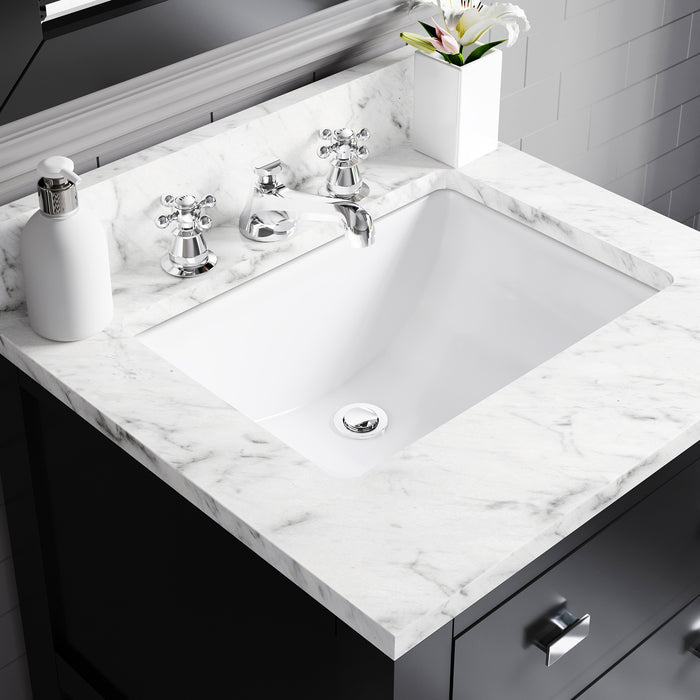 24 Inch Pantheon Espresso Single Sink Vanity - Carrara White Marble Top with Chrome Faucet