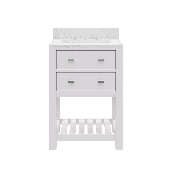 24 Inch Presto Single Sink Carrara White Marble Countertop Bathroom Vanity in Pure White with Soft Close Drawers