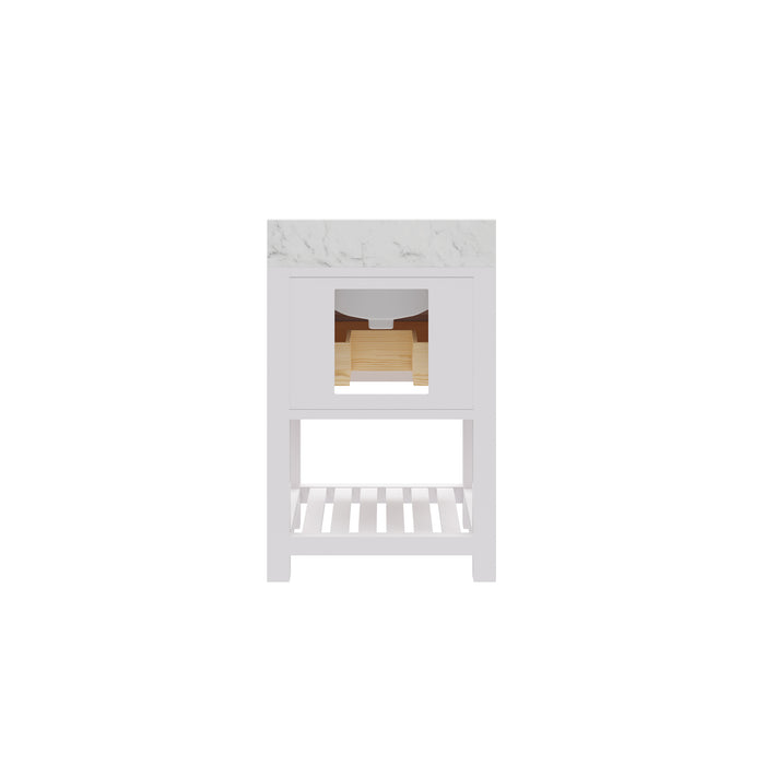 24 Inch Presto Single Sink Carrara White Marble Countertop Bathroom Vanity in Pure White with Soft Close Drawers