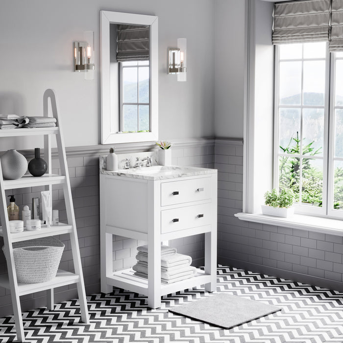 24 Inch Presto Single Sink Carrara White Marble Countertop Bathroom Vanity in Pure White with Soft Close Drawers