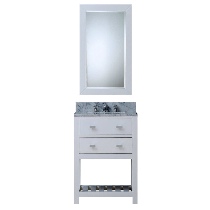 24 Inch Raison Single Sink Carrara Marble Bathroom Vanity in Pure White with Chrome Faucet & Mirror