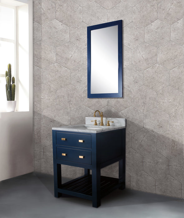 24 Inch Pavois Freestanding Vanity Monarch Blue Hardwood Carrara Marble Countertop Pre-drilled