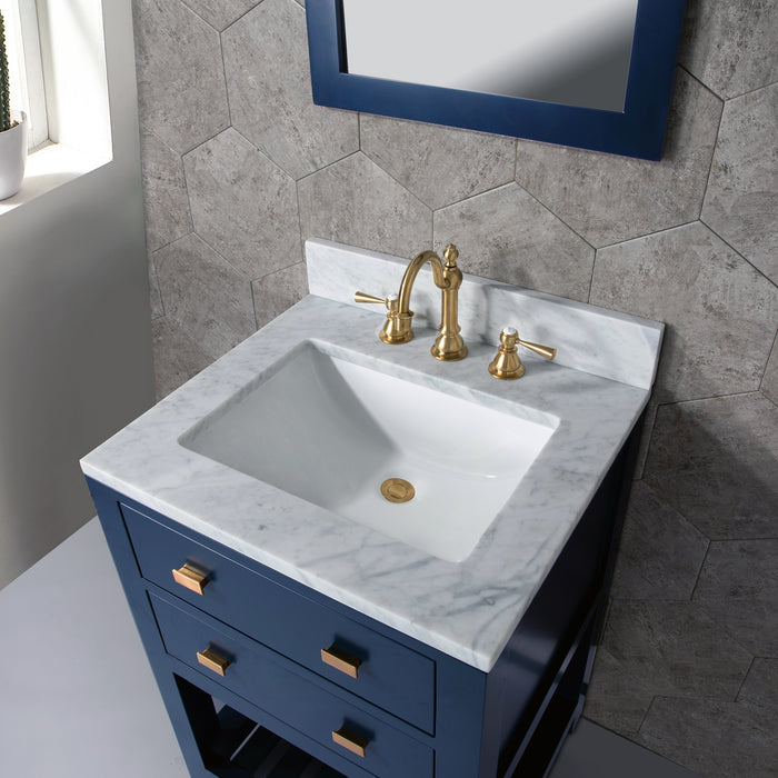 24 Inch Pavois Freestanding Vanity Monarch Blue Hardwood Carrara Marble Countertop Pre-drilled