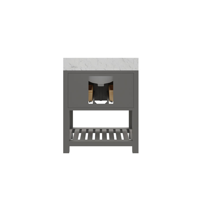 30" Rosette Carrara White Marble Single Sink Bathroom Vanity - Cashmere Grey with Soft Close Drawers