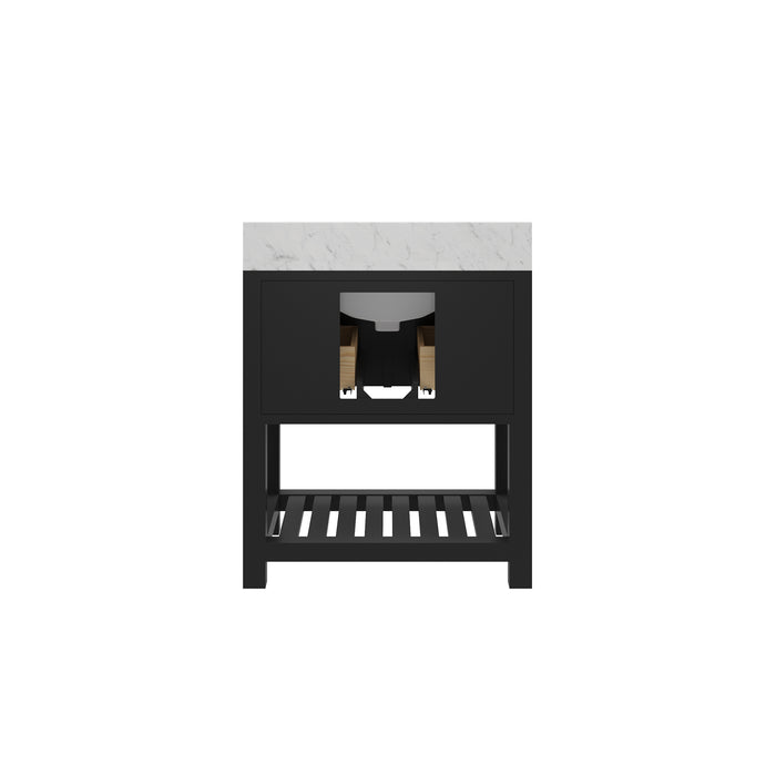 30-Inch Carrara Marble Single Sink Vanity Sable Espresso with Soft-Close Drawers and Mirror