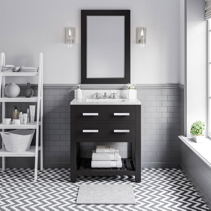 30 Inch Espresso Sabine Bathroom Vanity Carrara White Marble Single Undermount Sink