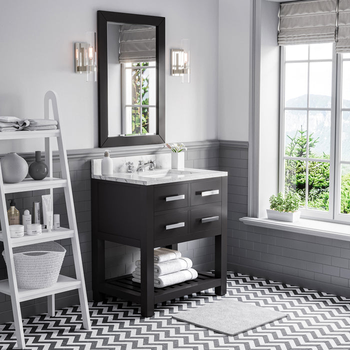 30 Inch Espresso Sabine Bathroom Vanity Carrara White Marble Single Undermount Sink