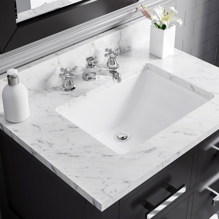 30 Inch Espresso Sabine Bathroom Vanity Carrara White Marble Single Undermount Sink