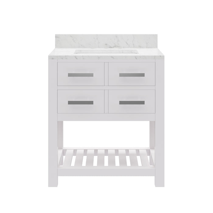 30 Inch Sorento Carrara Marble Single Sink Vanity Soft Close Drawers in Pure White