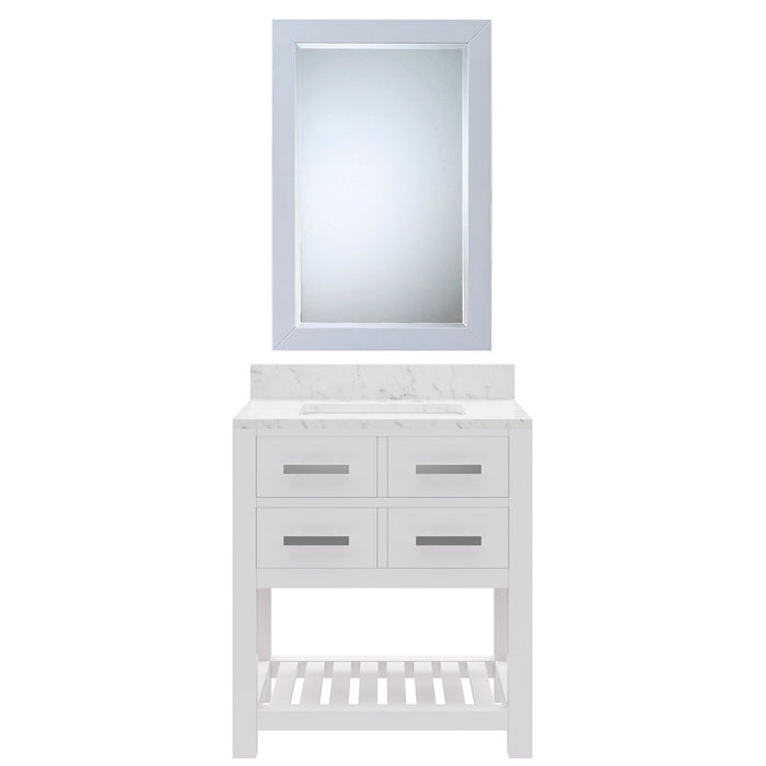 30" Verdant Single Sink Carrara White Marble Bathroom Vanity with Rectangular Mirror
