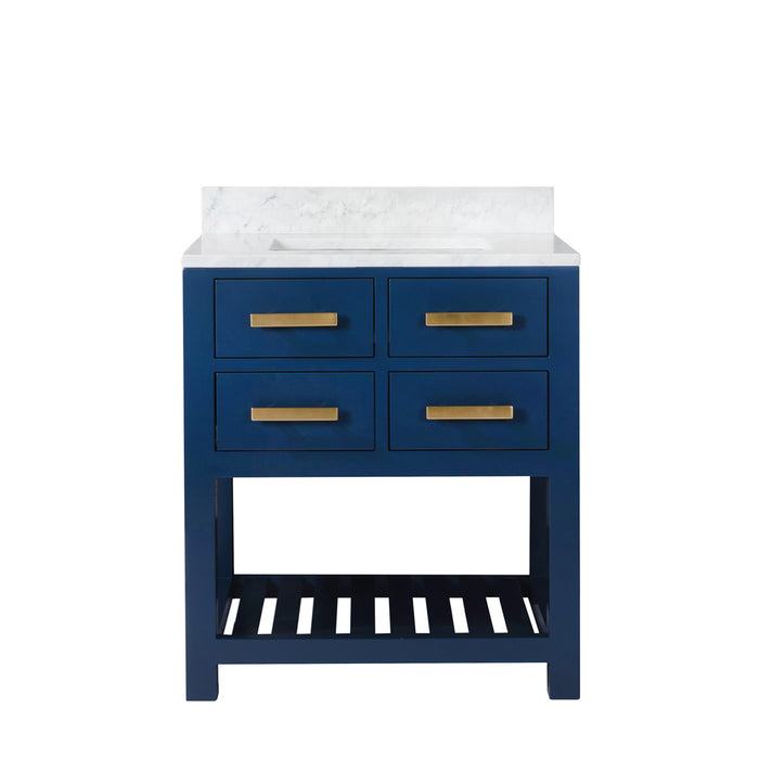 30-Inch Solid Hardwood Sance Bathroom Vanity - Carrara White Marble Top with Soft-Close Drawers