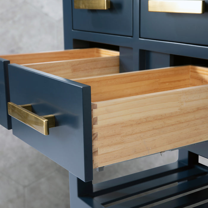 30 Inch Solid Hardwood Solstice Single Sink Vanity - Monarch Blue with Carrara Marble & Gold Hardware