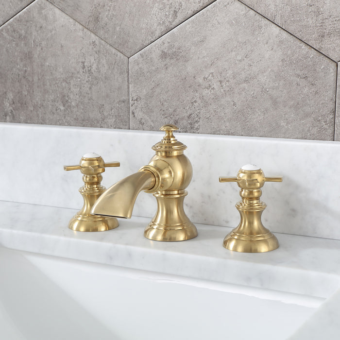 24" Ponder Carrara White Marble Vanity Monarch Blue Undermount Sink Satin Gold Faucet Included