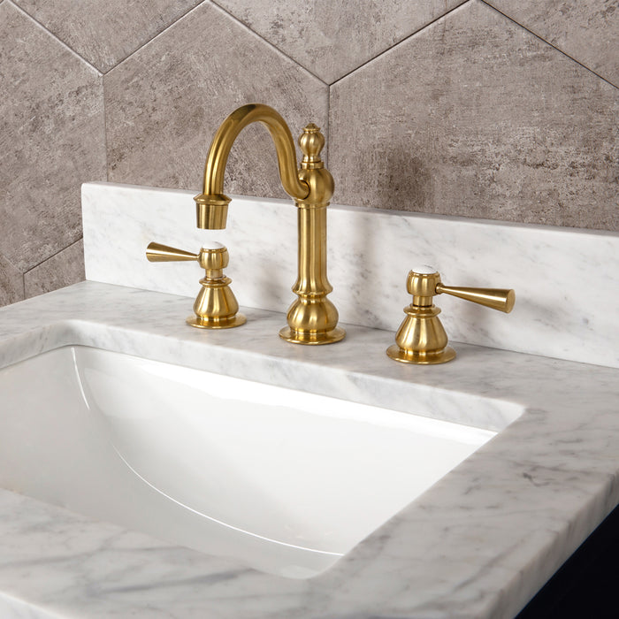 30 Inch Sirocco Hardwood Bathroom Vanity Set in Monarch Blue Carrara Marble with Hook Faucet & Mirror Included