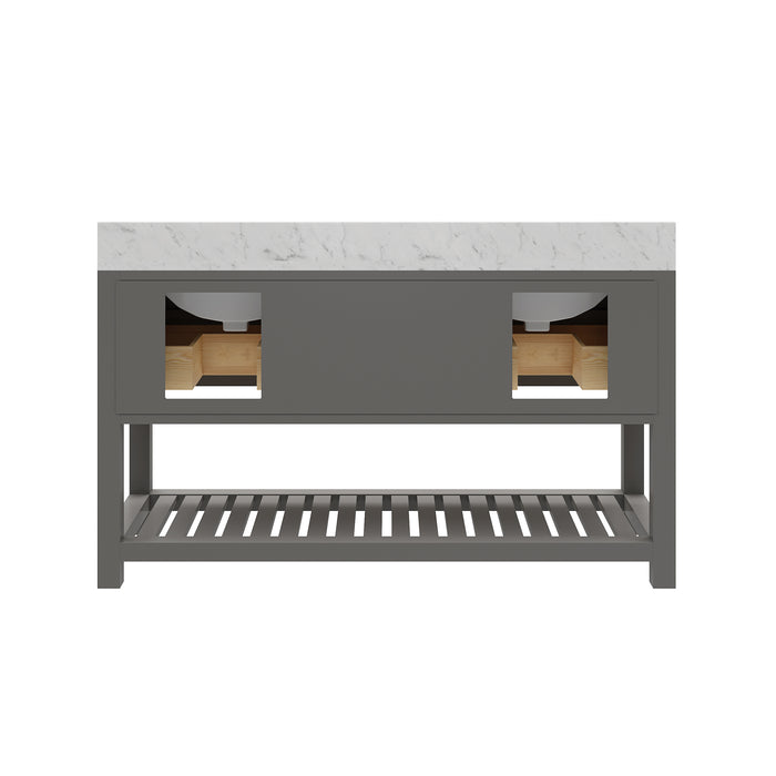 60" Capitola Double Sink Cashmere Grey Bathroom Vanity - Carrara Marble Top with Chrome Hardware & Mirro