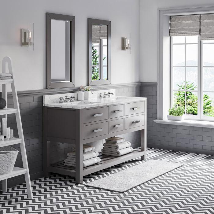 60" Cashmere Grey Melbourne Double Sink Vanity with Carrara White Marble Countertop and Mirrors