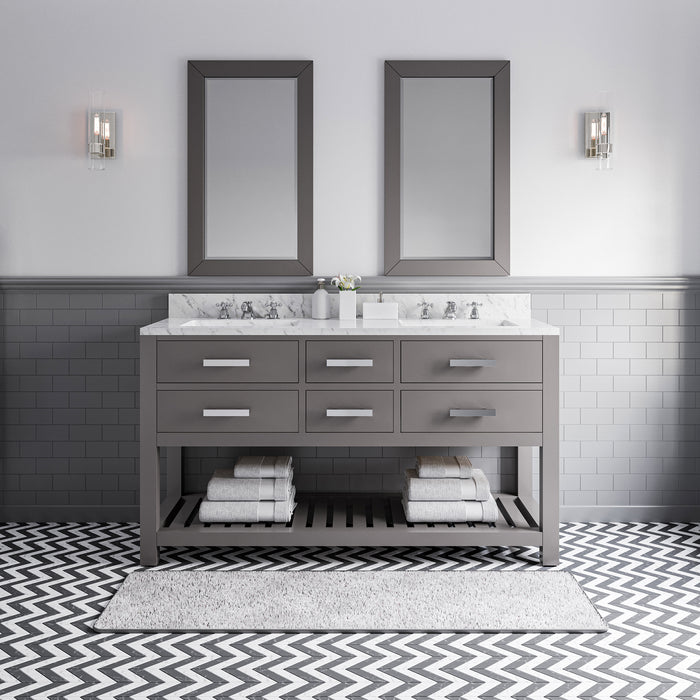 60" Cashmere Grey Melbourne Double Sink Vanity with Carrara White Marble Countertop and Mirrors