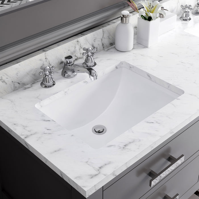60 Inch Potter Double Sink Vanity Set - Carrara Marble Top with Chrome Hardware & Rectangular Mirrors