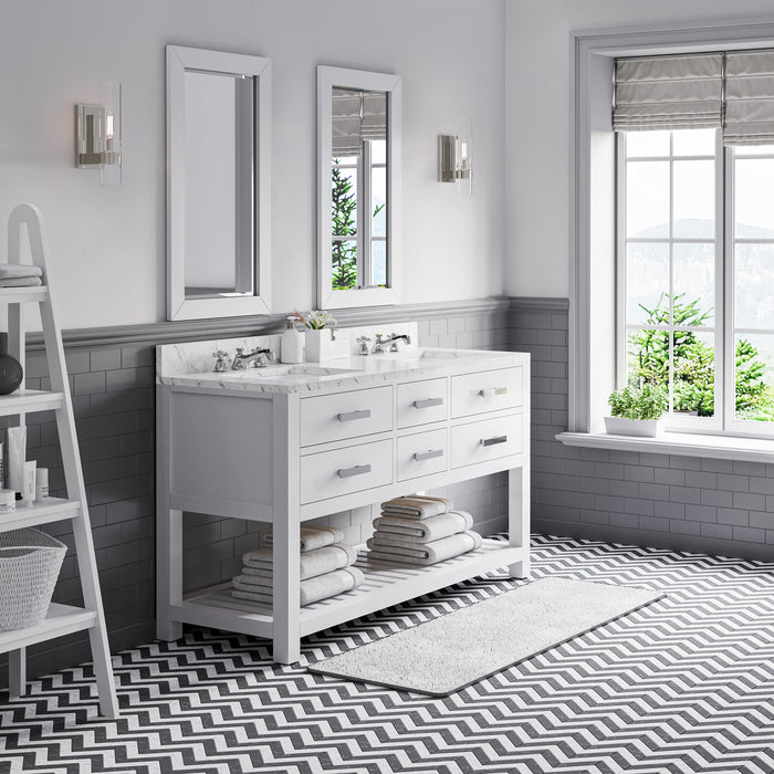 60" Winchester Double Sink Bathroom Vanity  - Carrara Marble Top Pure White Chrome Faucets