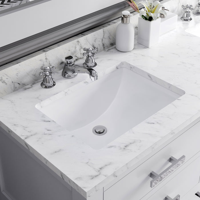 60" Winchester Double Sink Bathroom Vanity  - Carrara Marble Top Pure White Chrome Faucets