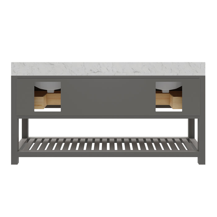 72-Inch Pearl Carrara White Marble Double Sink Bathroom Vanity in Cashmere Grey with Chrome Hardware