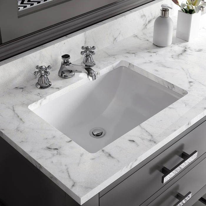 72-Inch Pearl Carrara White Marble Double Sink Bathroom Vanity in Cashmere Grey with Chrome Hardware