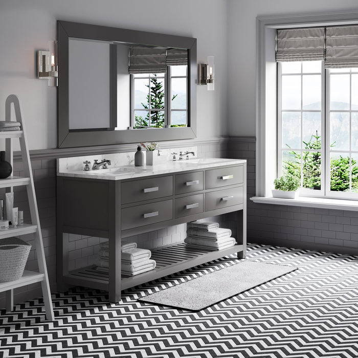 72 Inch Live Double Sink Carrara White Marble Vanity Cashmere Grey with Soft-Close Drawers & Mirror