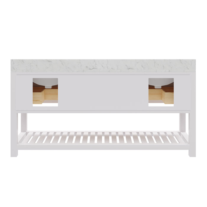 72" Rutan Pure White Double Sink Bathroom Vanity - Carrara Marble Top with Chrome Faucets & Mirror