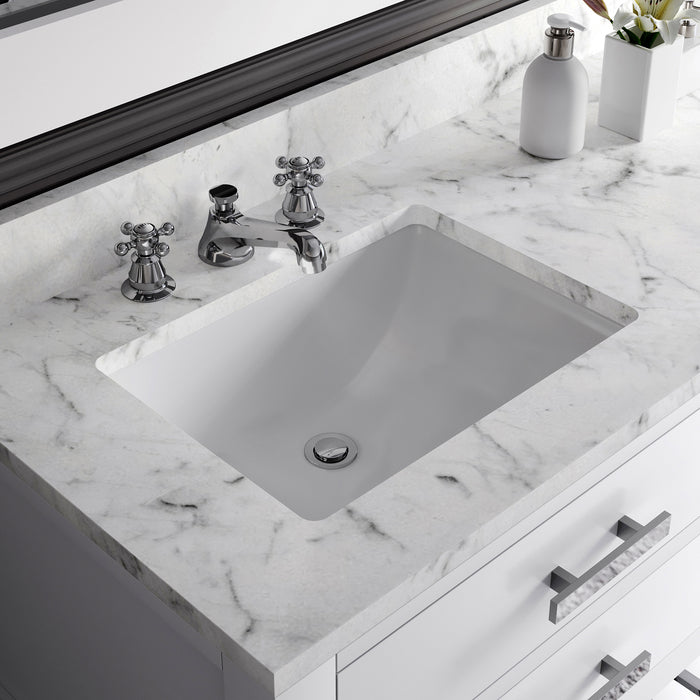 72" Rutan Pure White Double Sink Bathroom Vanity - Carrara Marble Top with Chrome Faucets & Mirror