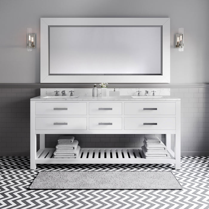 72" Pure White Carrara Marble Easton Double Sink Bathroom Vanity Soft Close Drawers with Mirror