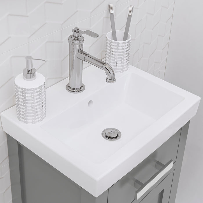 18 Inch Summon Hardwood Transitional Bathroom Vanity Cashmere Grey Soft Close Chrome Hardware