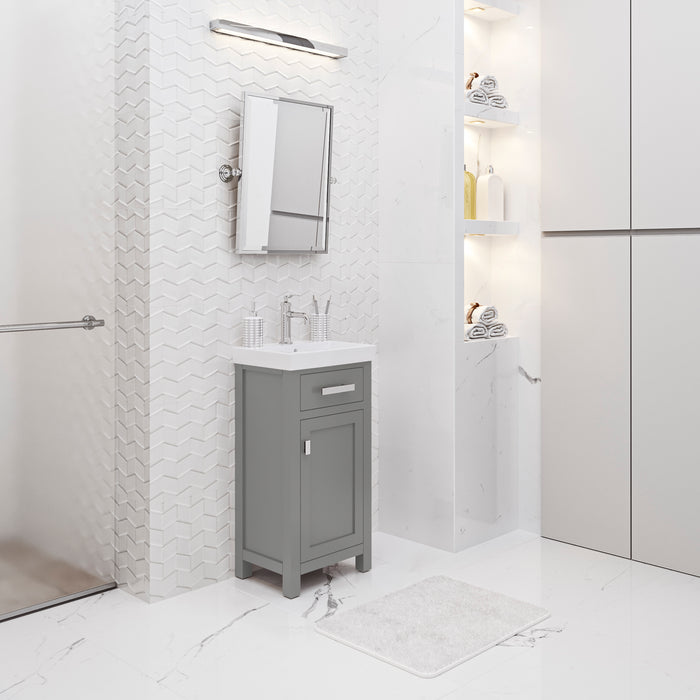 18 Inch Tracy White Ceramic Bathroom Vanity Integrated Sink Soft Close Cashmere Grey