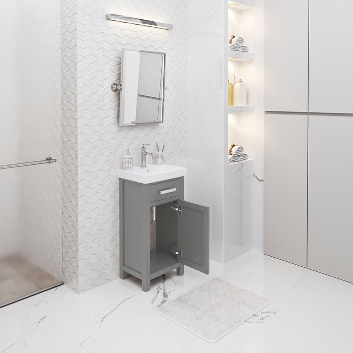 18 Inch Summon Hardwood Transitional Bathroom Vanity Cashmere Grey Soft Close Chrome Hardware
