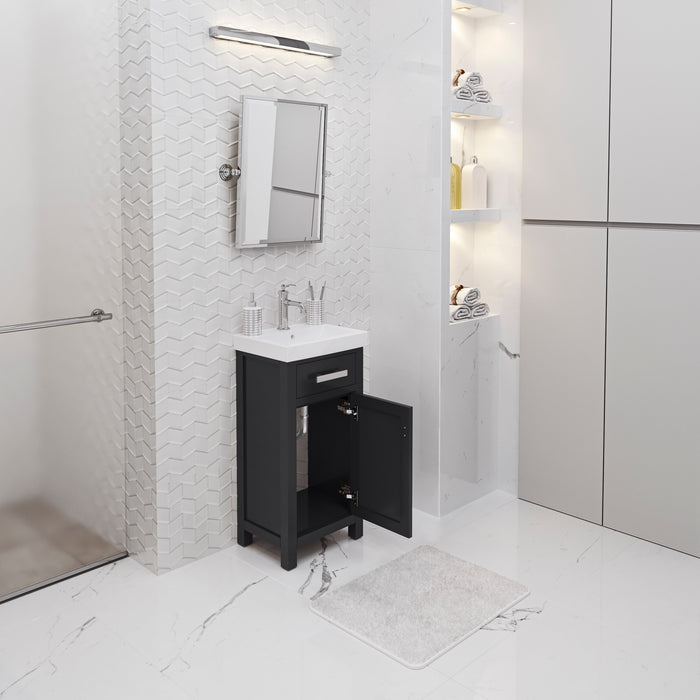 18" Edge Espresso Bathroom Vanity White Ceramic Top Soft Close Chrome Hardware