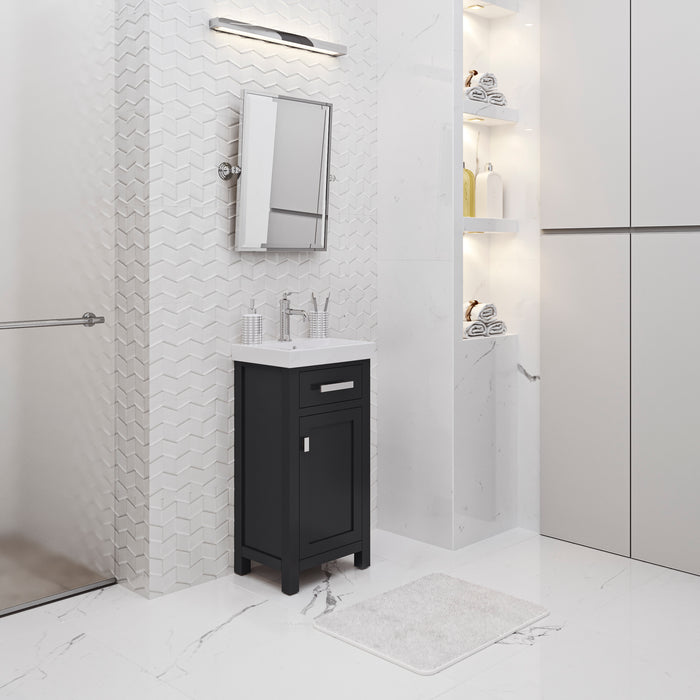 18" Edge Espresso Bathroom Vanity White Ceramic Top Soft Close Chrome Hardware