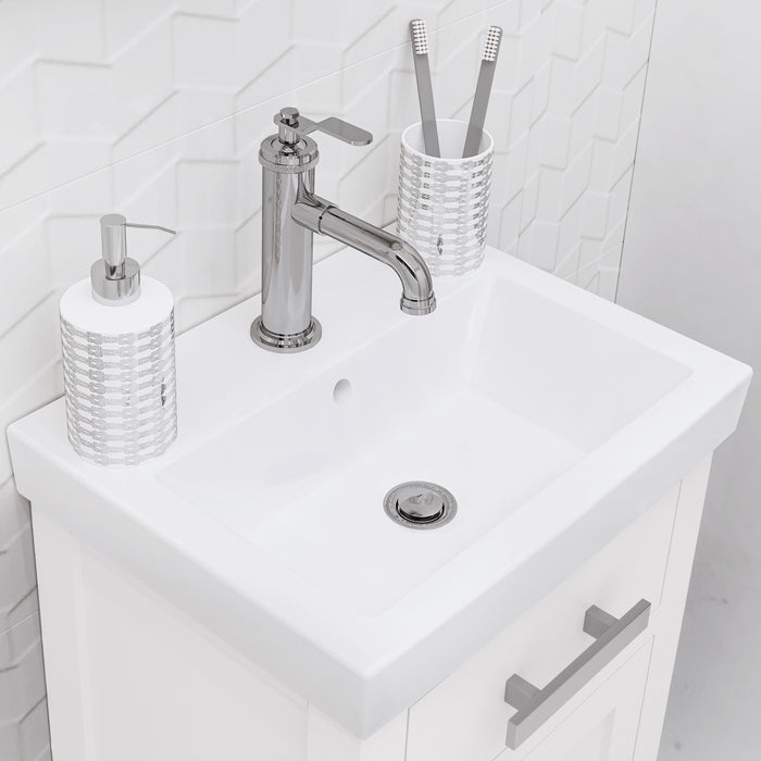 18 Inch Clutch Ceramic Vanity Pure White Integrated Sink Top with Chrome Hardware