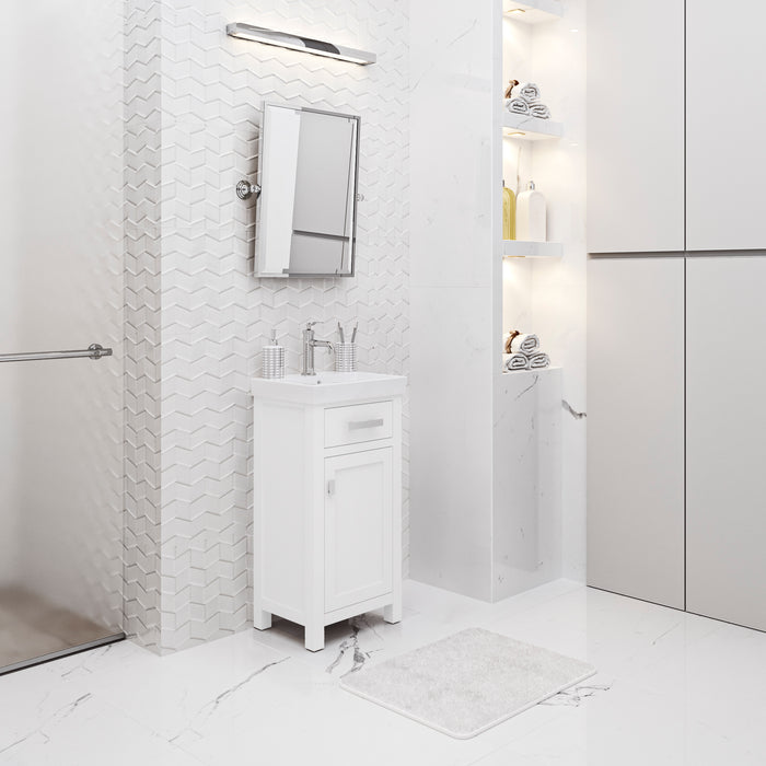 18 Inch Clutch Ceramic Vanity Pure White Integrated Sink Top with Chrome Hardware
