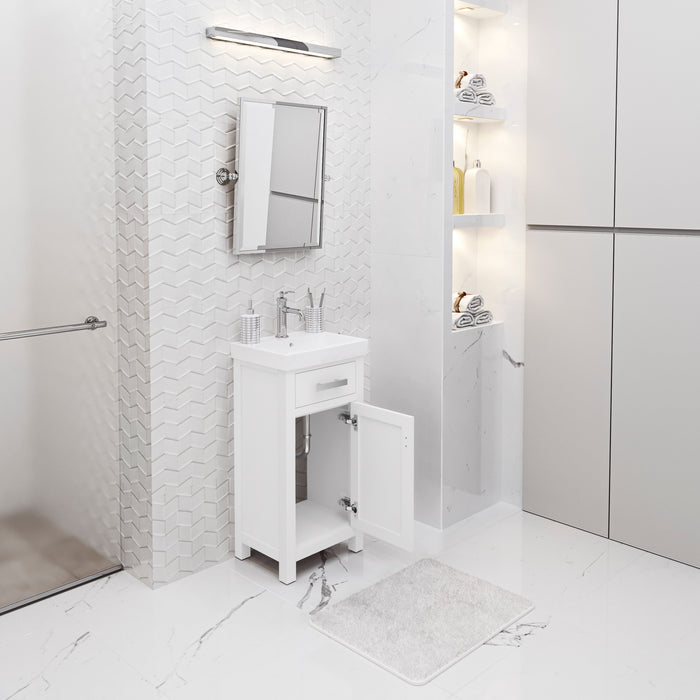 18 Inch Clutch Ceramic Vanity Pure White Integrated Sink Top with Chrome Hardware