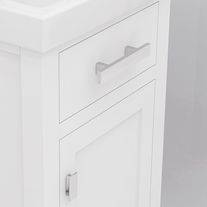 18 Inch Clutch Ceramic Vanity Pure White Integrated Sink Top with Chrome Hardware