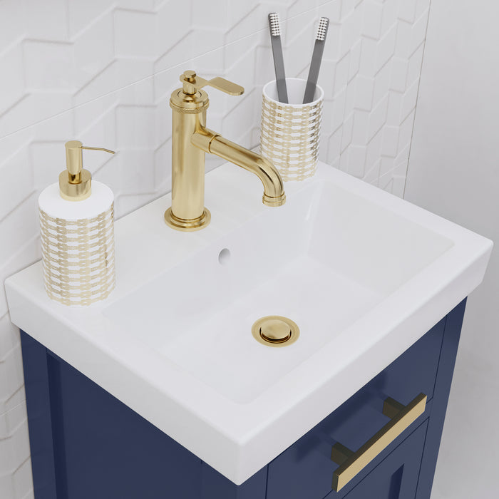 18 Inch Ceramic Sojourn Bathroom Vanity Monarch Blue Integrated Sink Top