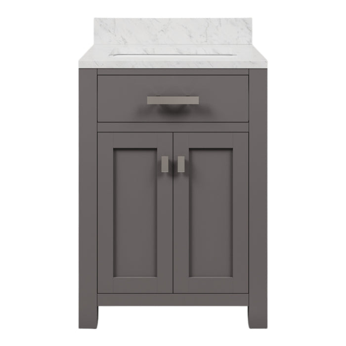 24 Inch West Haven Cashmere Grey Single Sink Bath Vanity with Carrara White Marble Countertop Undermounted Ceramic Sink