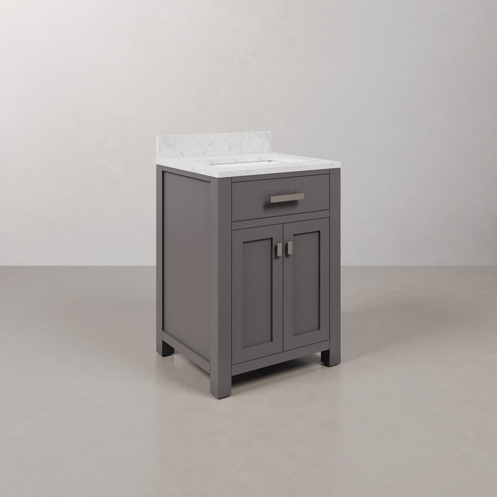 24 Inch West Haven Cashmere Grey Single Sink Bath Vanity with Carrara White Marble Countertop Undermounted Ceramic Sink