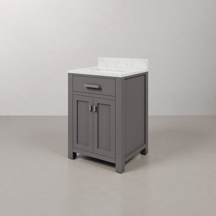 24 Inch West Haven Cashmere Grey Single Sink Bath Vanity with Carrara White Marble Countertop Undermounted Ceramic Sink
